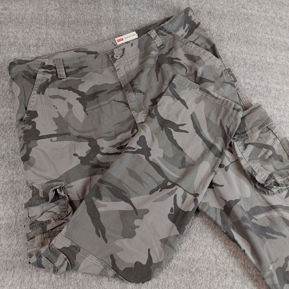 Wrangler Regular Taper Stretch Cargo Pants Men's 40x30 (Fit 40x29.5) Gray Camo